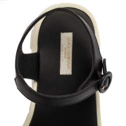Dolce & Gabbana Black Leather and Fabric Logo Femmina Flat Sandals Size 37