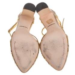 Pre Owned Dolce & Gabbana Metallic Gold Leather and Satin Crystal Embellished Sandals Size 37