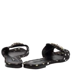 Pre Owned Dolce & Gabbana Black/White Polka Dot Fabric Crystal Embellished Bianca Flat Slides Size 41