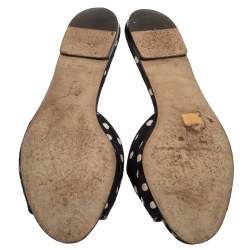 Pre Owned Dolce & Gabbana Black/White Polka Dot Fabric Crystal Embellished Bianca Flat Slides Size 41