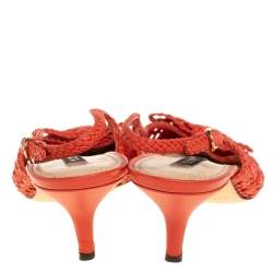 Dolce & Gabbana Orange Woven Leather Bow Slingback Sandals Size 40 