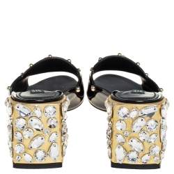 Pre Owned صندل سلايد دولتشي أند غابانا جلد لامع أسود مزخرف كريستال كعب سميك مقاس 36