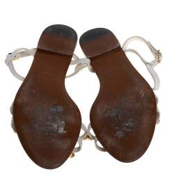 Pre Owned Dolce & Gabbana White Leather Flower Embellished Sandals Size 41