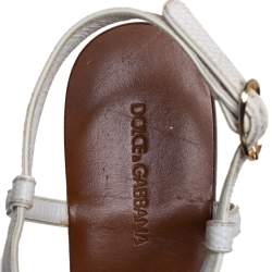 Pre Owned Dolce & Gabbana White Leather Flower Embellished Sandals Size 41