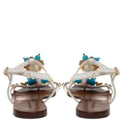 Pre Owned Dolce & Gabbana White Leather Flower Embellished Sandals Size 41