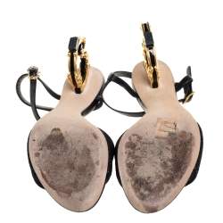 Pre Owned Dolce & Gabbana Leather And Lurex Keira DG Detailed Sandals Size 37