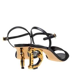 Pre Owned Dolce & Gabbana Leather And Lurex Keira DG Detailed Sandals Size 37