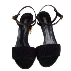 Pre Owned Dolce & Gabbana Leather And Lurex Keira DG Detailed Sandals Size 37