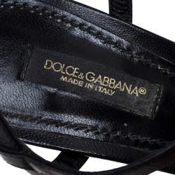 Pre Owned Dolce & Gabbana Leather And Lurex Keira DG Detailed Sandals Size 37