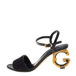 Pre Owned Dolce & Gabbana Leather And Lurex Keira DG Detailed Sandals Size 37