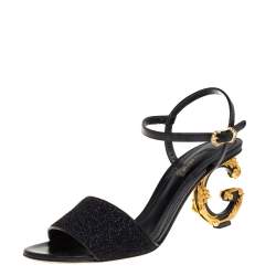 Pre Owned Dolce & Gabbana Leather And Lurex Keira DG Detailed Sandals Size 37