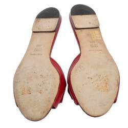 Pre Owned Dolce & Gabbana Red Lizard Embossed Leather Crystal Embellished Flat Slides Size 39.5