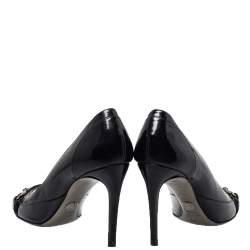 Dolce & Gabbana Black Patent Leather Buckle Peep Toe Pumps Size 40