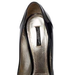 Dolce & Gabbana Black Patent Leather Buckle Peep Toe Pumps Size 40