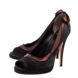 Dolce & Gabbana Black/Brown Satin Peep Toe Pumps Size 39.5