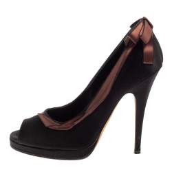 Dolce & Gabbana Black/Brown Satin Peep Toe Pumps Size 39.5