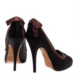 Dolce & Gabbana Black/Brown Satin Peep Toe Pumps Size 39.5