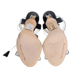 Pre Owned Dolce & Gabbana Navy Blue/White Patent Leather Keira Ankle Tie Open Toe Sandals Size 38