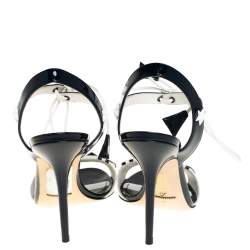 Pre Owned Dolce & Gabbana Navy Blue/White Patent Leather Keira Ankle Tie Open Toe Sandals Size 38