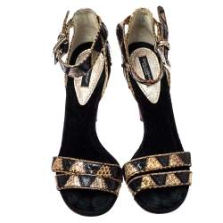 Pre Owned Dolce & Gabbana Black/Beige Python Ankle Strap Sandals Size 39