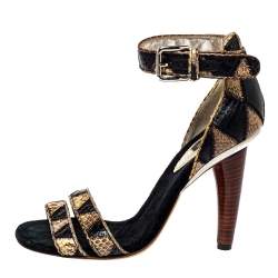 Pre Owned Dolce & Gabbana Black/Beige Python Ankle Strap Sandals Size 39