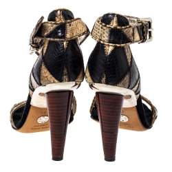 Pre Owned Dolce & Gabbana Black/Beige Python Ankle Strap Sandals Size 39