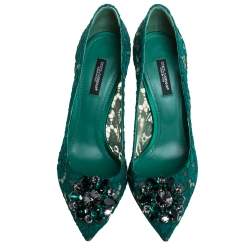 Pre Owned حذاء كعب عالي دولتشي أند غابانا تاورمينا دانتيل أخضر مقاس 38