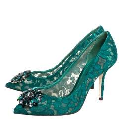 Pre Owned حذاء كعب عالي دولتشي أند غابانا تاورمينا دانتيل أخضر مقاس 38