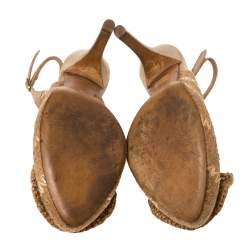 Pre Owned Dolce & Gabbana Tan And Beige Leather And Raffia Flower Slingback Pumps Size 37