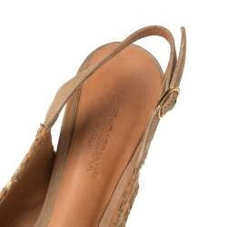 Pre Owned Dolce & Gabbana Tan And Beige Leather And Raffia Flower Slingback Pumps Size 37