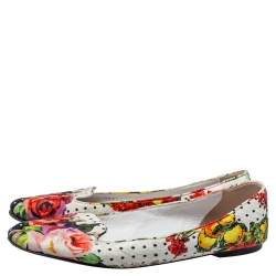 Dolce and Gabbana White Floral Print Fabric Loafers Size 40