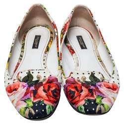 Dolce and Gabbana White Floral Print Fabric Loafers Size 40