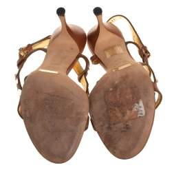 Pre Owned Dolce & Gabbana Brown Leather Crystal Embellished Sandals Size 38.5