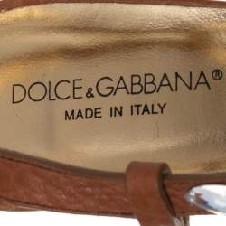 Pre Owned Dolce & Gabbana Brown Leather Crystal Embellished Sandals Size 38.5