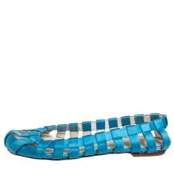 Pre Owned Dolce & Gabbana Blue Satin Ballet Flats Size 40