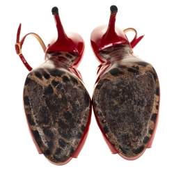 Pre Owned Dolce & Gabbana Red Patent Leather Peep Toe Slingback Sandals Size 39