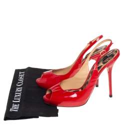 Pre Owned Dolce & Gabbana Red Patent Leather Peep Toe Slingback Sandals Size 39