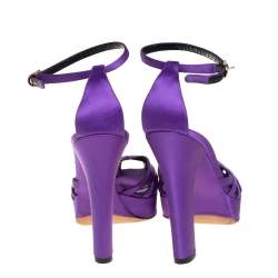 Pre Owned Dolce & Gabbana Purple Satin Ankle Strap Sandals Size 37