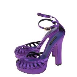 Pre Owned Dolce & Gabbana Purple Satin Ankle Strap Sandals Size 37