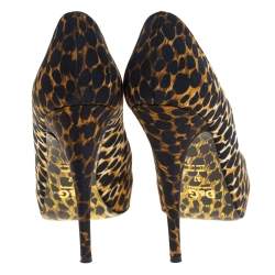 مملوكة مسبقًا Dolce & Gabbana Two Tone Leopard Printed Fabric Peep Toe Platform Pumps Size 37