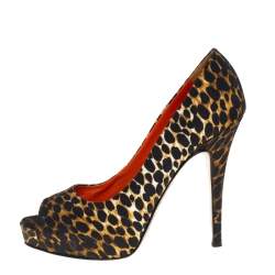 مملوكة مسبقًا Dolce & Gabbana Two Tone Leopard Printed Fabric Peep Toe Platform Pumps Size 37
