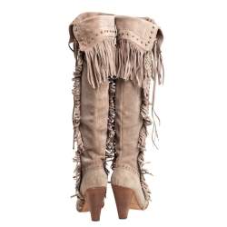 Pre Owned حذاء بوت دولتشي أند غابانا مرتف للركبة شراشيب سويدي بيج مقاس 37