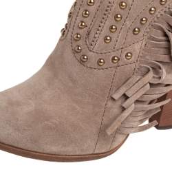 Pre Owned حذاء بوت دولتشي أند غابان ا مرتف للركبة شراشيب سويدي بيج مقاس 37