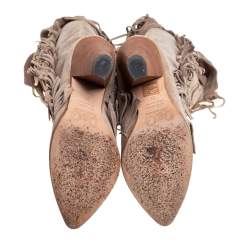 Pre Owned حذاء بوت دولتشي أند غابانا مرتف للركبة شراشيب سويدي بيج مقاس 37