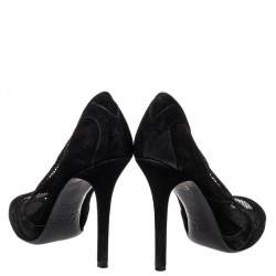 Dolce  & Gabbana Black Mesh And Suede Trims Peep Toe Pumps Size 37.5