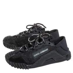 Pre Owned Dolce & Gabbana Black Lace And Nylon Ns1 Low Top Sneakers Size 36