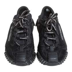 Pre Owned Dolce & Gabbana Black Lace And Nylon Ns1 Low Top Sneakers Size 36