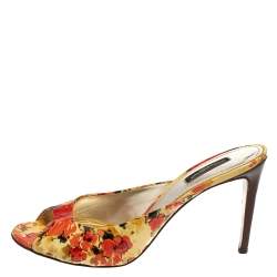 Dolce & Gabbana Multicolor Floral Print Patent Leather Slide Sandals Size 40.5