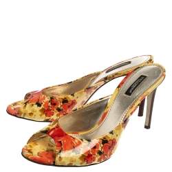 Dolce & Gabbana Multicolor Floral Print Patent Leather Slide Sandals Size 40.5