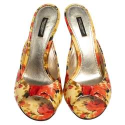 Dolce & Gabbana Multicolor Floral Print Patent Leather Slide Sandals Size 40.5